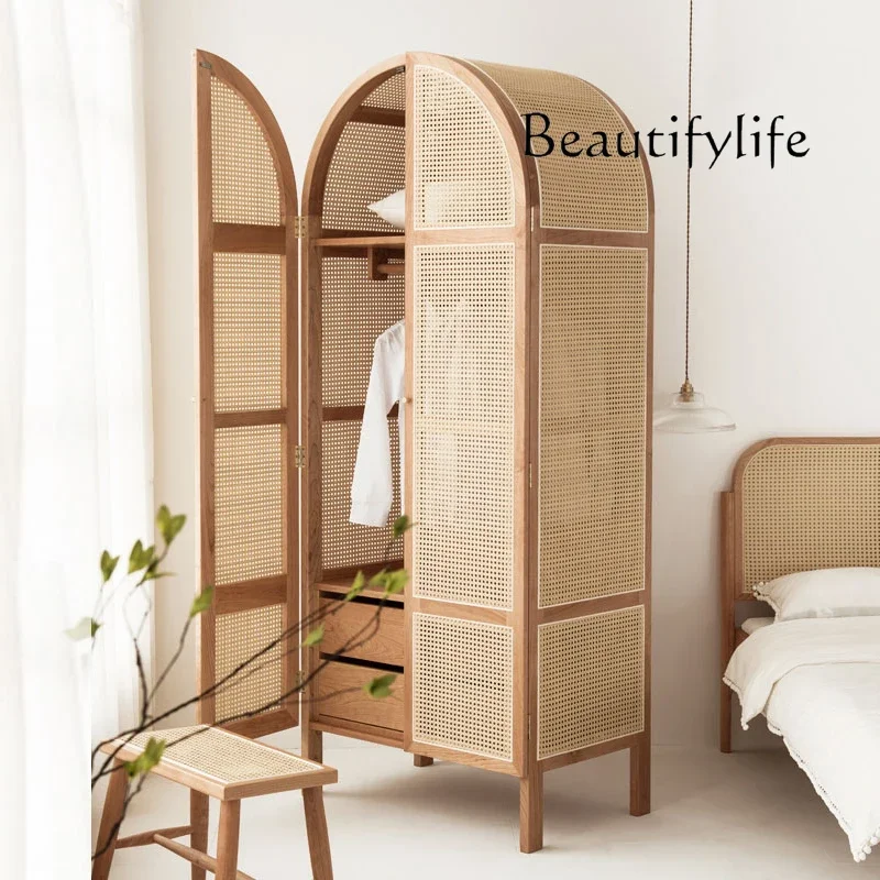 

swing door solid wood wardrobe household simplicity Nordic medieval rattan wardrobe surprise quiet wind