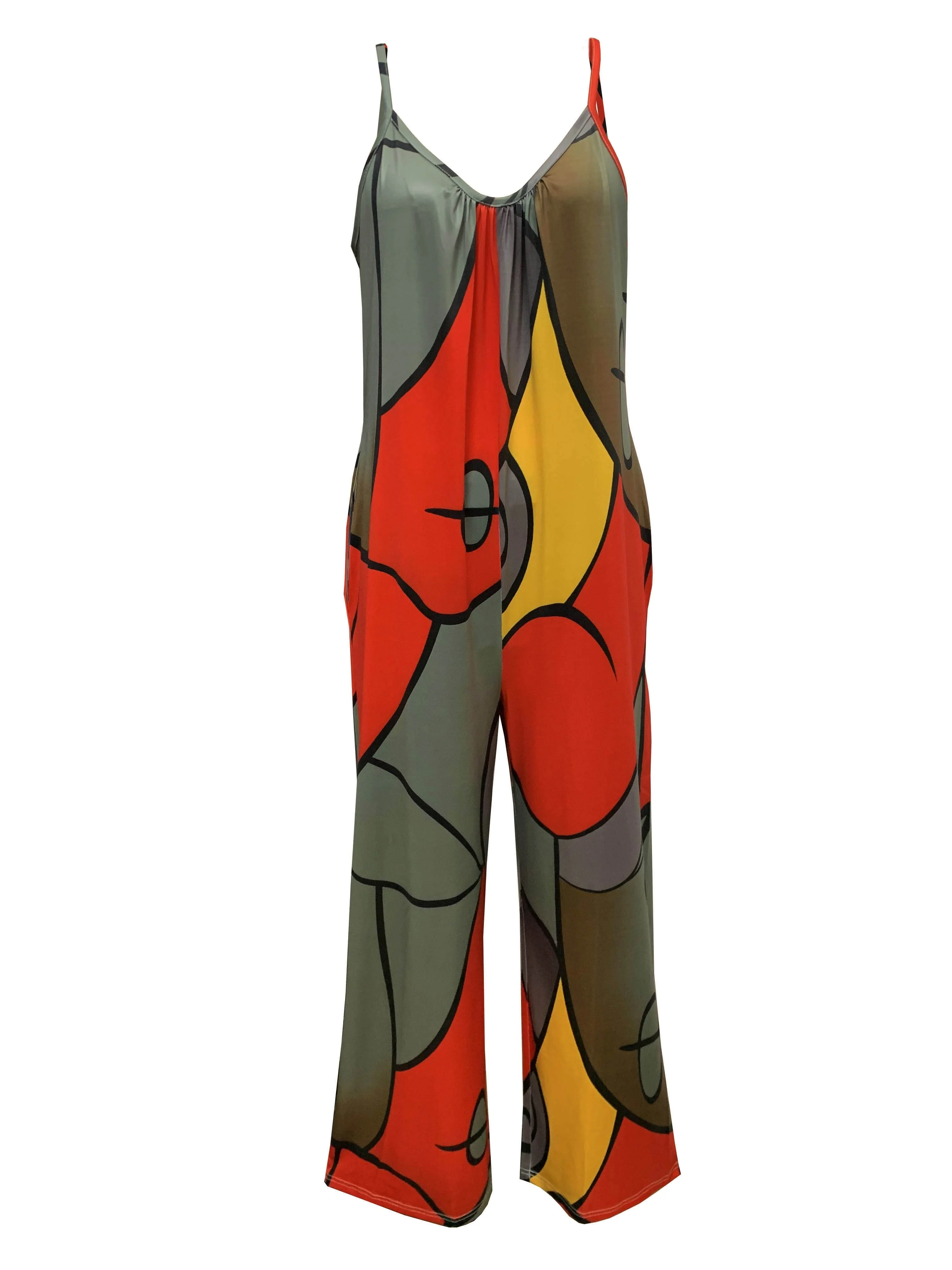 Abstract Print Sleeveless Jumpsuit Casual Spaghetti Strap Wide Leg Jumpsuit Womens Clothing
