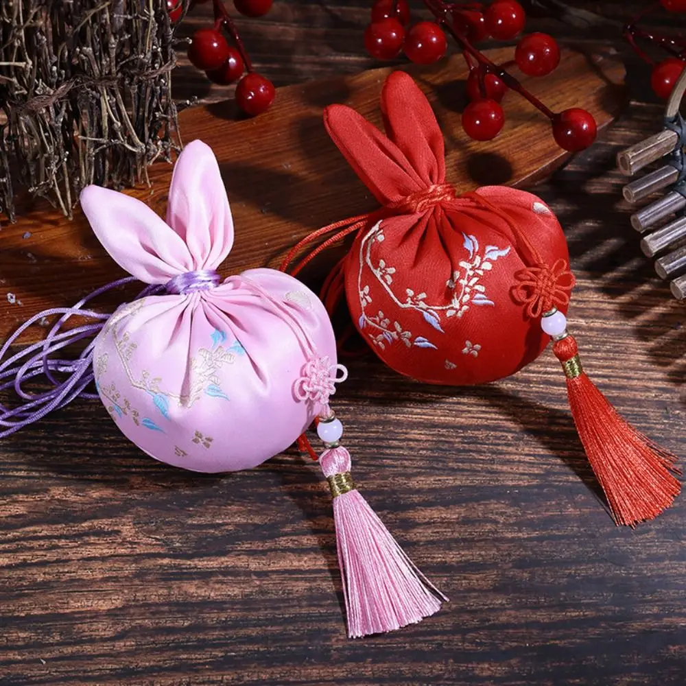 Handmade Mid-Autumn Festival Rabbit Sachet Bag Brocade Embroidered Chinese Style Blessing Pouch with Tassel Blessing