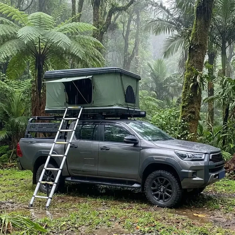 Eco-friendly Hard Shell Rooftop Tent Foldable Car Roof Camping Tent Quick Open Aluminum Ladder for SUV Camping Trip