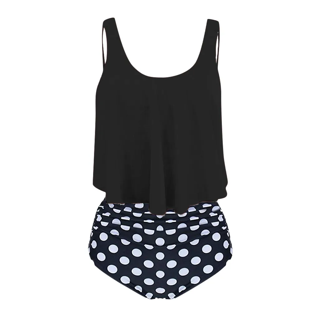 Polka Dot Hohe Taille Bademode 2-teiliges Set Frauen Sexy Bikinis Sommer Unregelmäßige Rüschen Tank Tops + Shorts Strand Urlaub Badeanzug