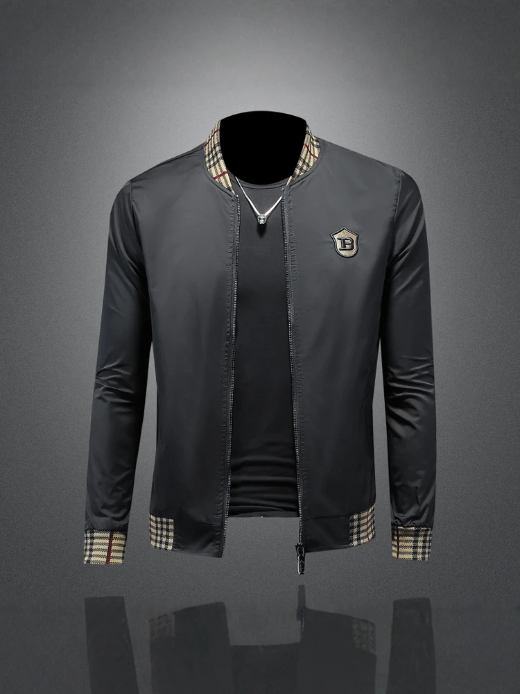 

Men's Baseball Collar Jaet Embroidered Simple Stand Collar High End Outerwear Spring Autumn Faionable Long Sve Urban S...