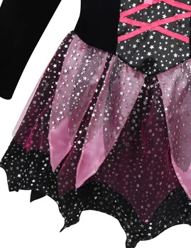4-Piece Girls Witch Halloween Costume Set 6 4 Pieces Witch Clothing Set Dress+Hat+Wand+Bag Girls Halloween Wizard Costume 2024 Kid Make up Party Hag Witch Apparel Vestidos 6