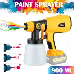 800ML Handheld Electric Spray Gun For Dewalt 18V 20V Lithium Battery Cordless High Power Paint Sprayer with 3 Spray Patterns