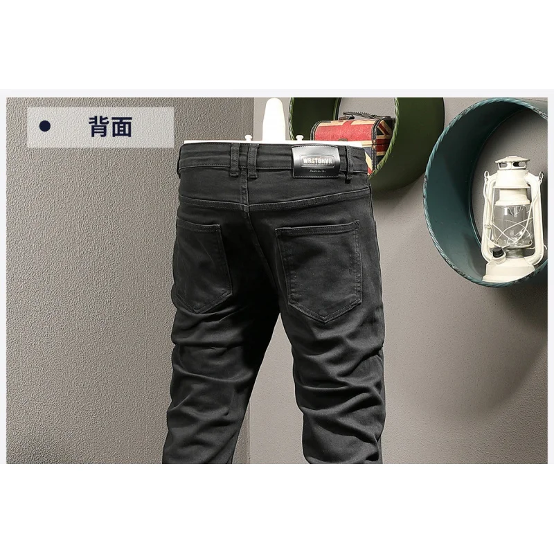 

Высококачественные черные джинсы, мужские модные брендовые модные уличные эластичные брюки с дырками, облегающие маленькие ноги и красивые брюки