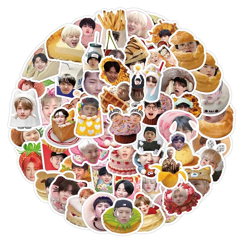 104PCS Korean Boy Band KPOP SEVENTEEN Food Stickers for Helmet Bicycle Hand Account Pencil Case Decals LanLanStickersWorld