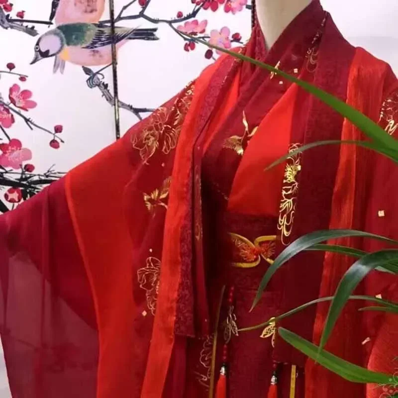 مجموعات زفاف Hanfu الصينية التقليدية الكبيرة الحجم للنساء ، زي تأثيري الملكة خمر ، حجم كبير