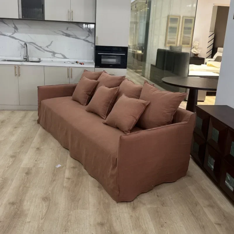 Wabi Sansan fabric sofa removable and washable retro style homestay single chair straight row linen small