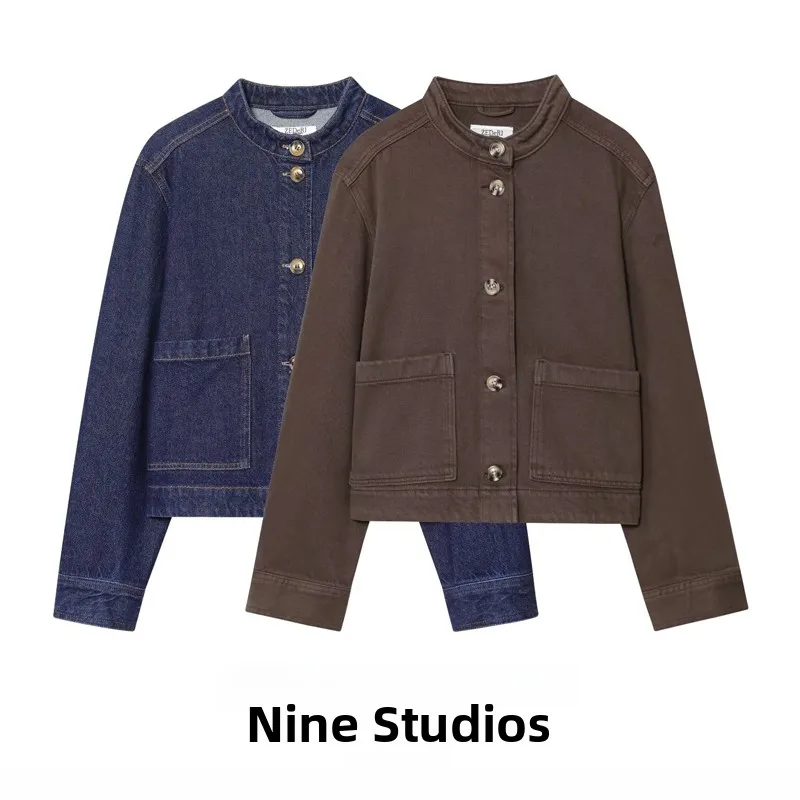 

NINE ZA Women's Casual Pure Color Retro ket Decorated Jaet Plaid Fabric Top Not Deformable Summer 2025 Ladies ort Coat