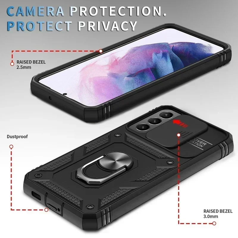 Coque résistante aux chocs avec caméra, étui pour Samsung S23 S22 S21 FE Ultra Plus A53 A13 A33 5G, rotation à 360 degrés