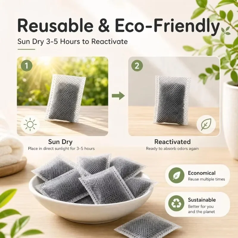 50/5Bag Activated Charcoal Odor Absorbing Filter Refill Deodorizer Activated Carbon Bag for Shoe Fresheners Trash Can Deodorizer