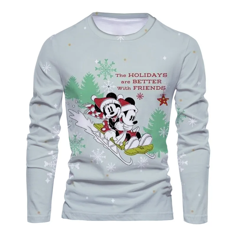 Comfortable Christmas cartoon new men and women long-sleeved T-shirt y2k Mickey Minnie 2024 fashion casual T-shirt