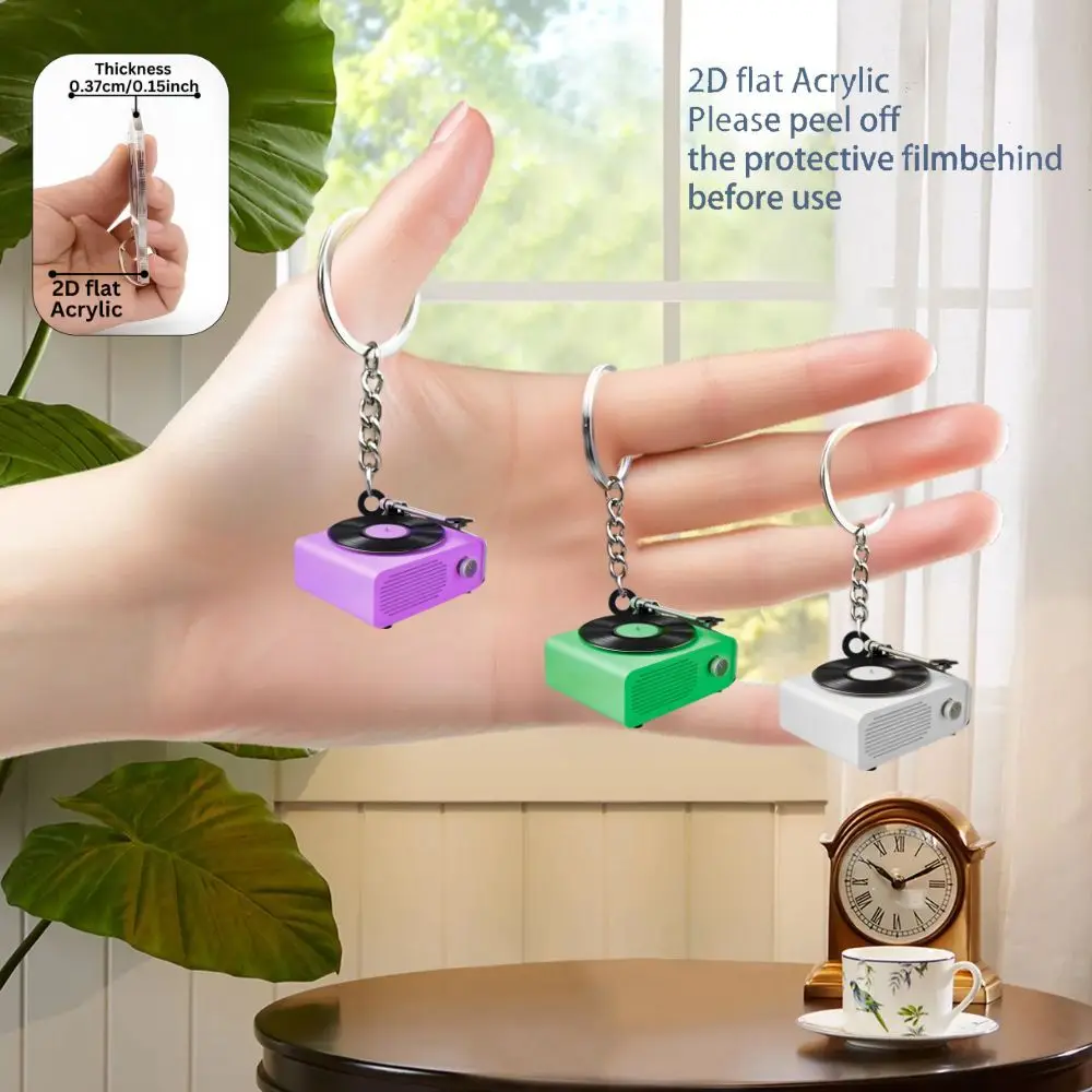 2D Record Player Keychain Vibrant Acrylic Pendant Charm for Keys Backpacks Office Decor Holiday Giveaway Festive Gift for Men