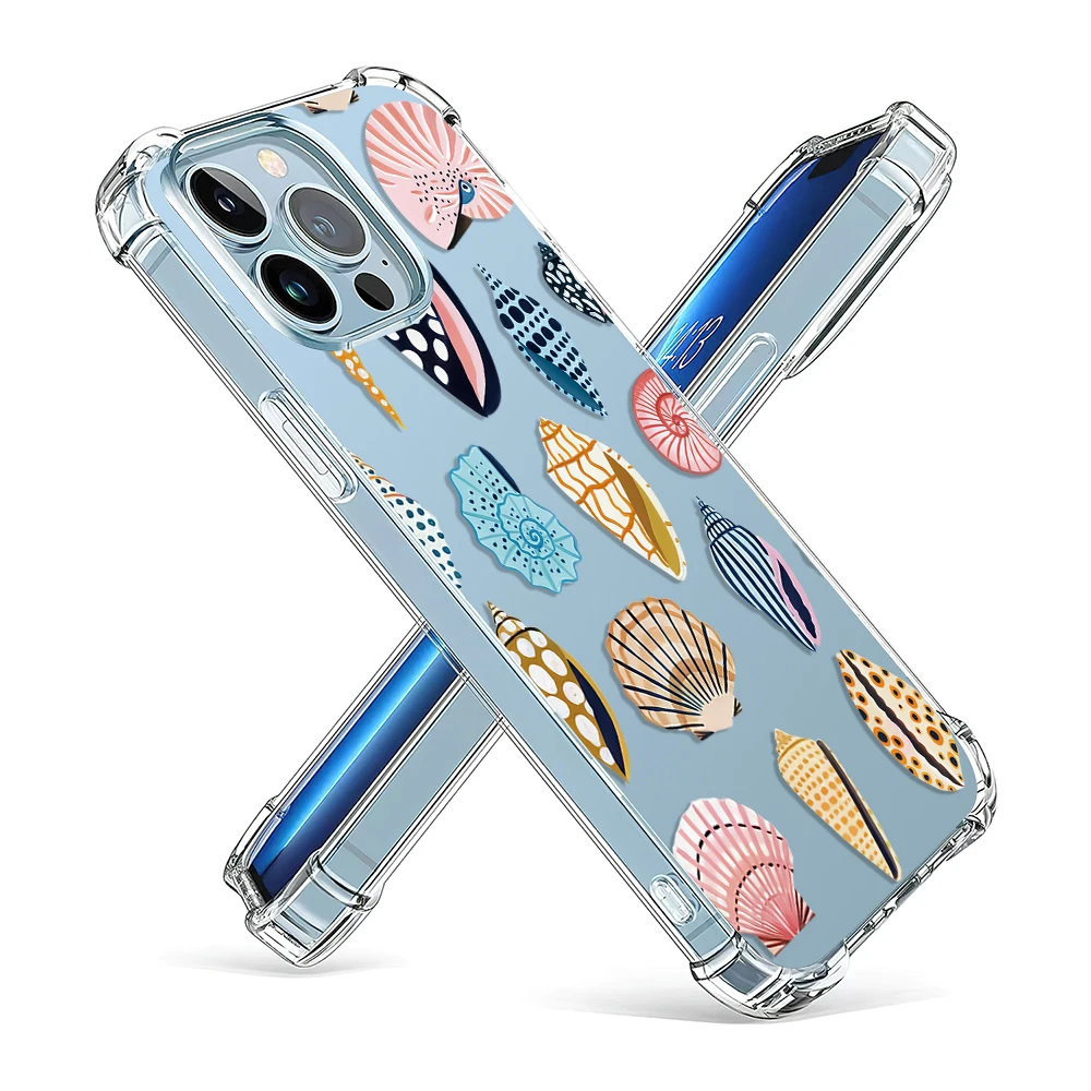 Colourful Shells Conch Phone Case For iPhone 15 14 13 12 11 Pro X XS XR Max 7 8 Plus Mini Shockproof Soft Clear TPU Back Cover image 6