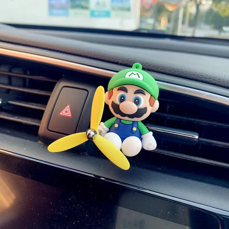 Super Marios Bros Car Air Outlet Clip aromaterapia decorazione Anime elica rotante accessori interni per auto Creative Cartoon