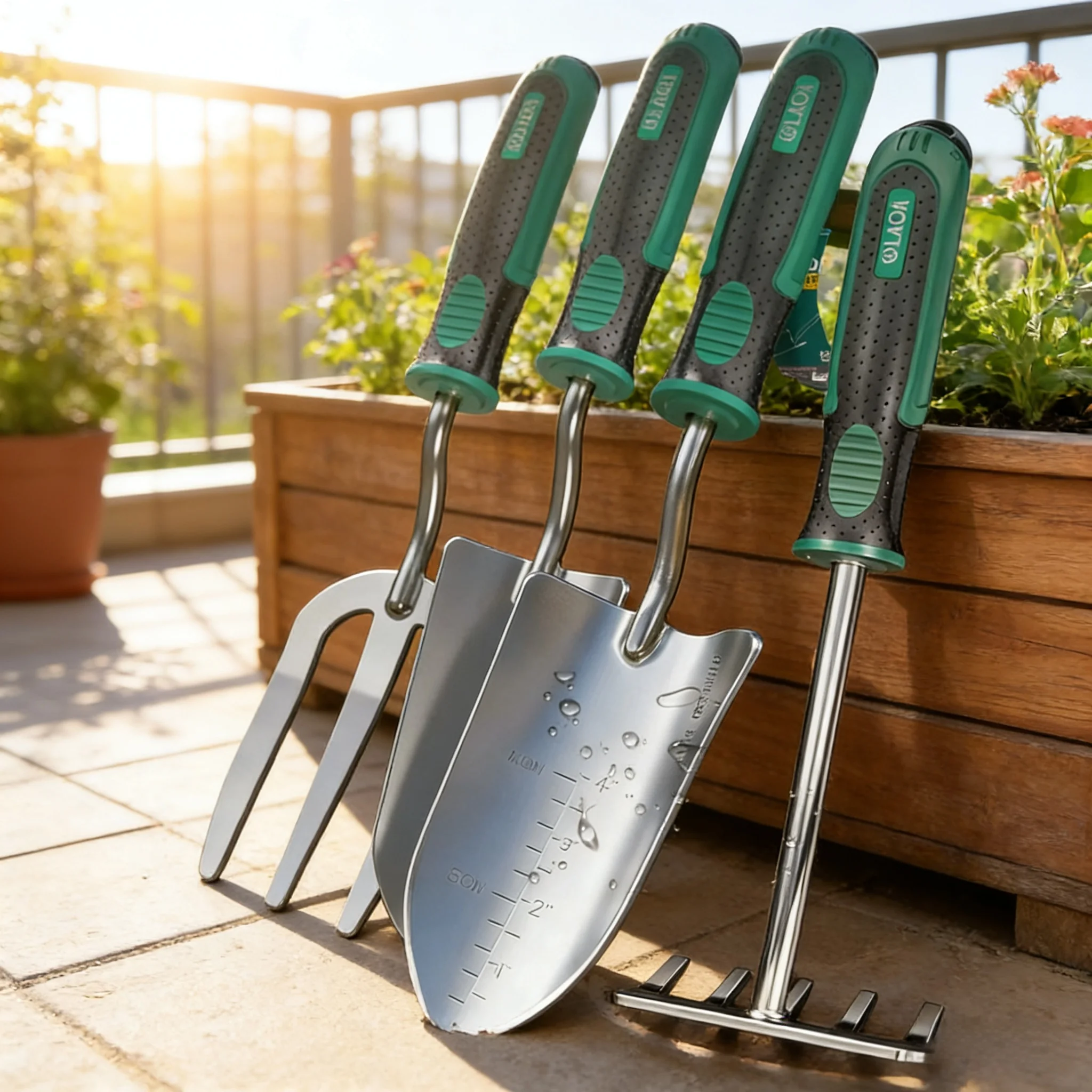 Juego de herramientas de jardinería para el hogar LAOA, pala para plantar, rastrillo para suelo, horquilla de mano, tijeras de podar, kit completo de mantenimiento de jardín