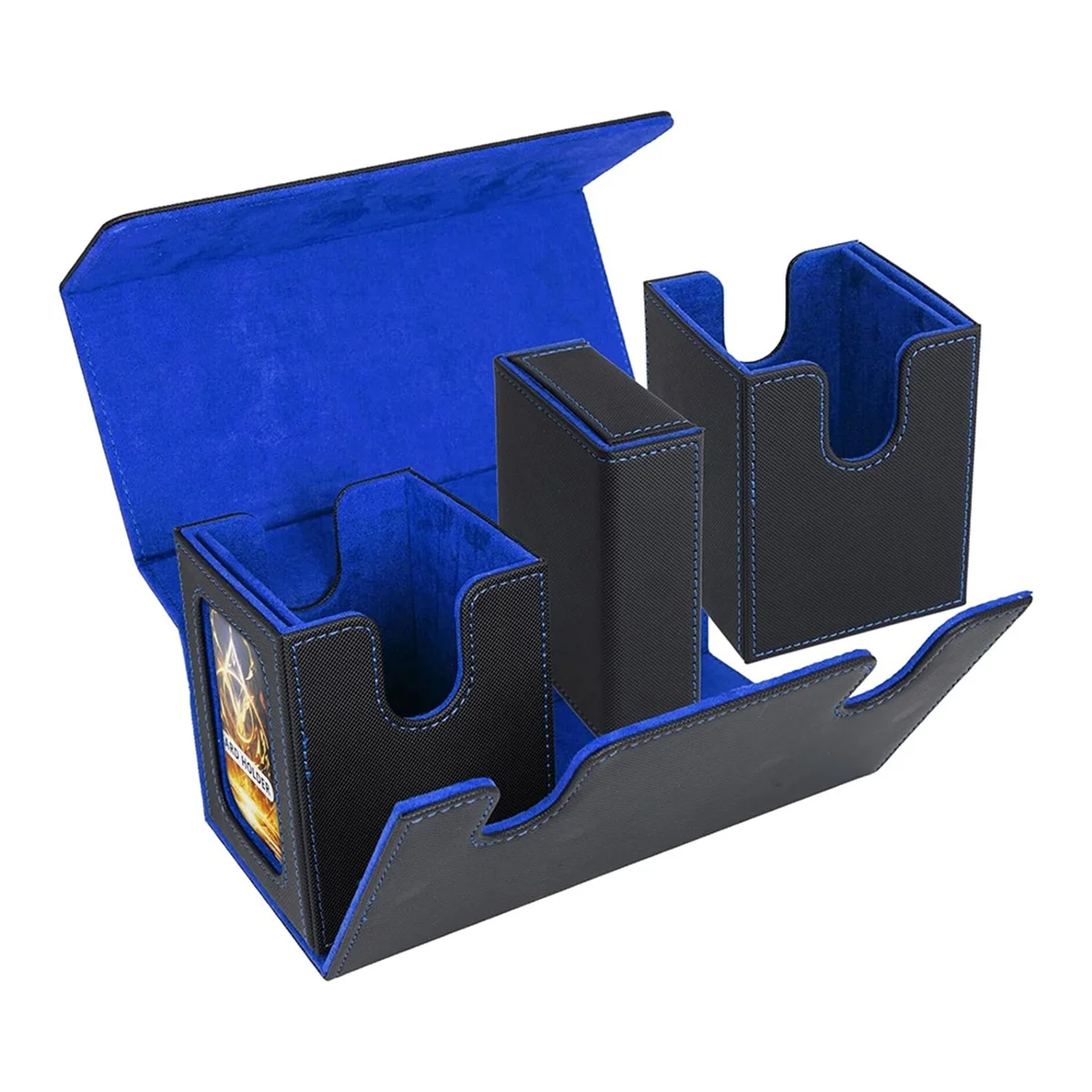 صندوق تخزين بطاقات AT42 لأكثر من 200 بطاقة، حافظة بطاقات 3 في 1، منظم بطاقات مع 4 فواصل باللون الأزرق