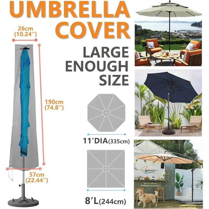 Black 420D Umbrella Patio Waterproof Market Parasol Covers  Banana Straight Style with Zipper Outdoor Umbrellas Covers
