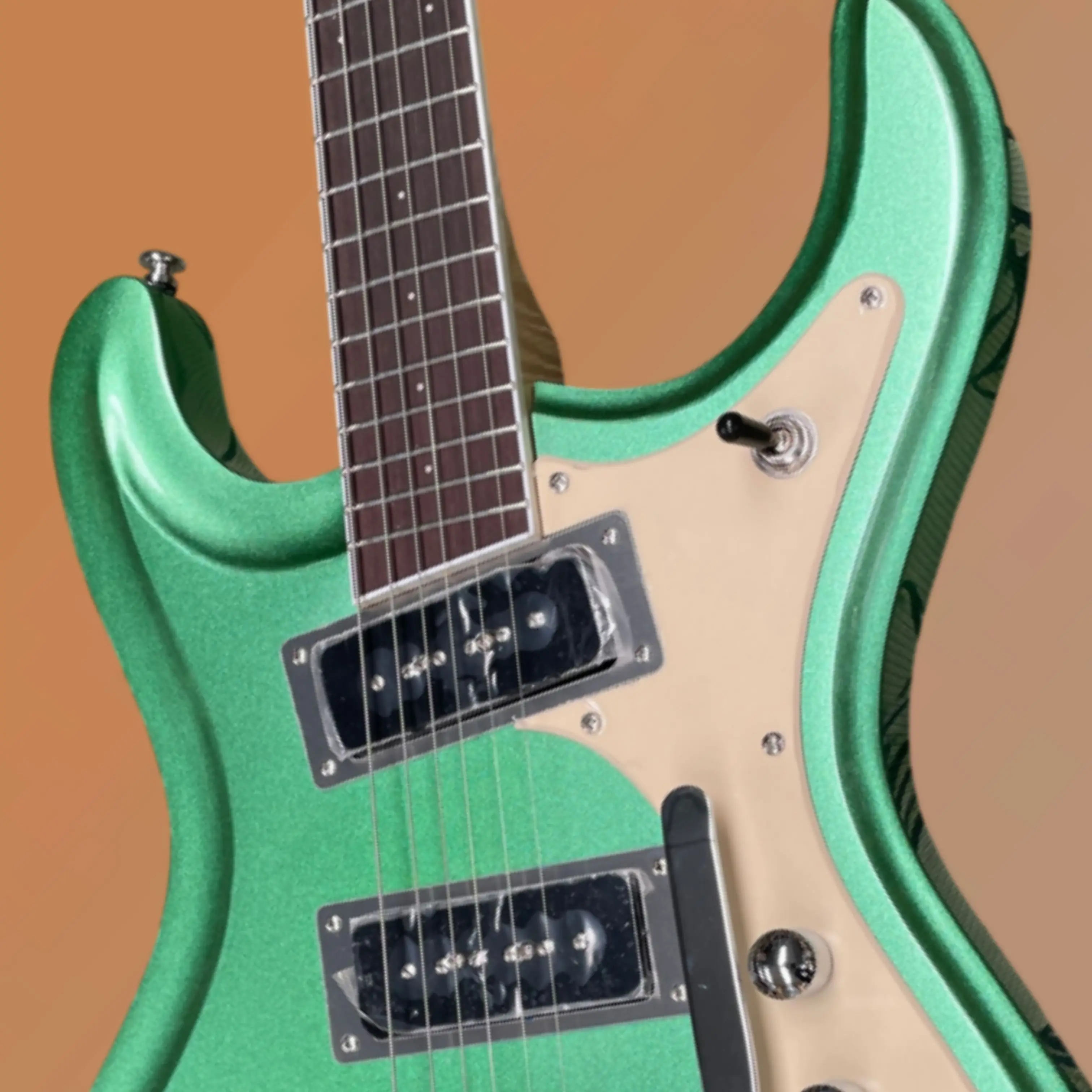 6 String Solid Art Shape Electric Guitar, Metallic Sparkle Green Finish, Cream Pickguard Guitars, for Stage & Display Guitarra