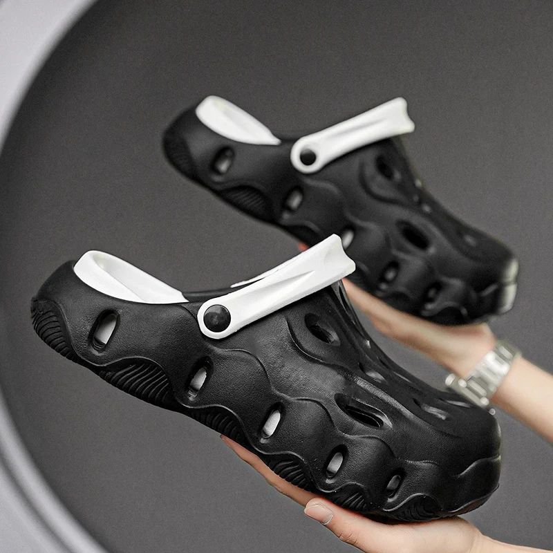 Croc Shoes Men's Summer Non-Slip Sports Dual-Purpose Sandals for Outdoor Wear, Casual Closed-Toe Beach Slippers for Couples