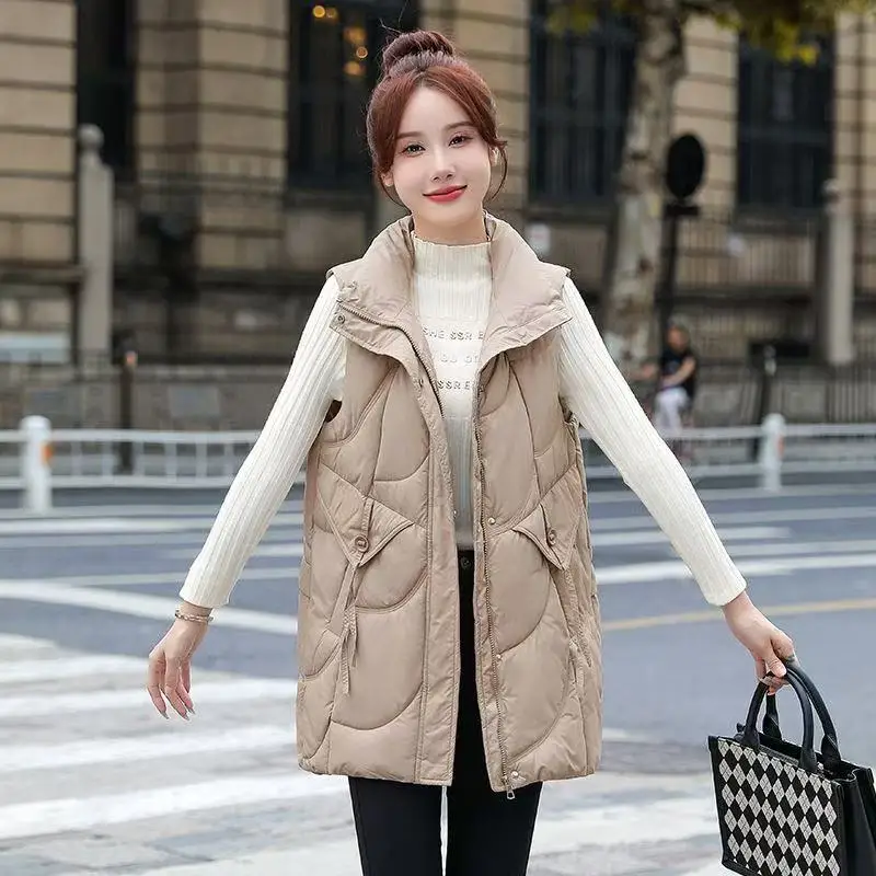 

2026 New Cotton Vest Coat Women Parkas Autumn WinterKorean Sleeveless Jacket Female Fashion Overwear Long Waistcoat Outwear Tops