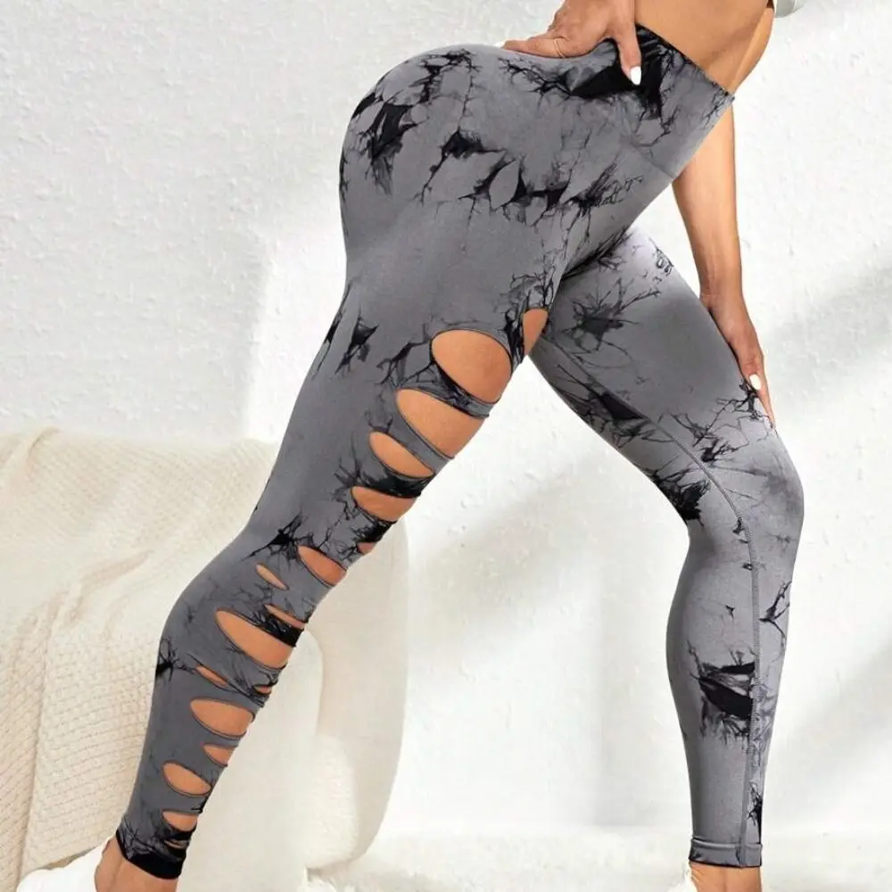 Sneldrogende hoge taille yoga-legging dames elastische lange naadloze broek uitgeholde skinny fitnessbroek dames