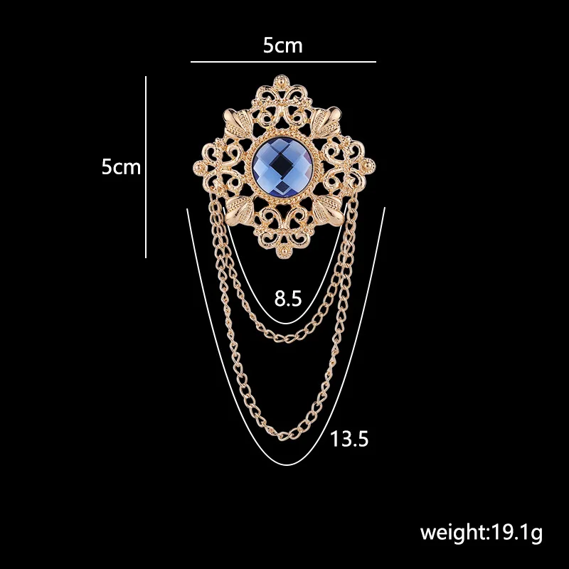 Retro Palace Edelstein Brosche Herren Anzug Pin Vintage Strass Kreuz Quaste Anstecknadeln mit Kette Abzeichen Luxus Schmuck Zubehör – Detail 8