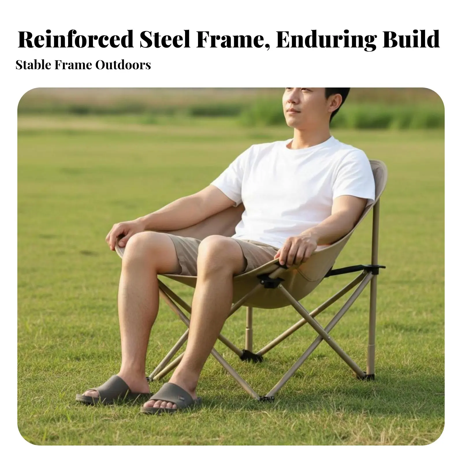 

Highspine Moon Chair Foldable Design Camping Seat Long-Outdoor Lounge Chairing Construction Drink Holder Holder for Campers