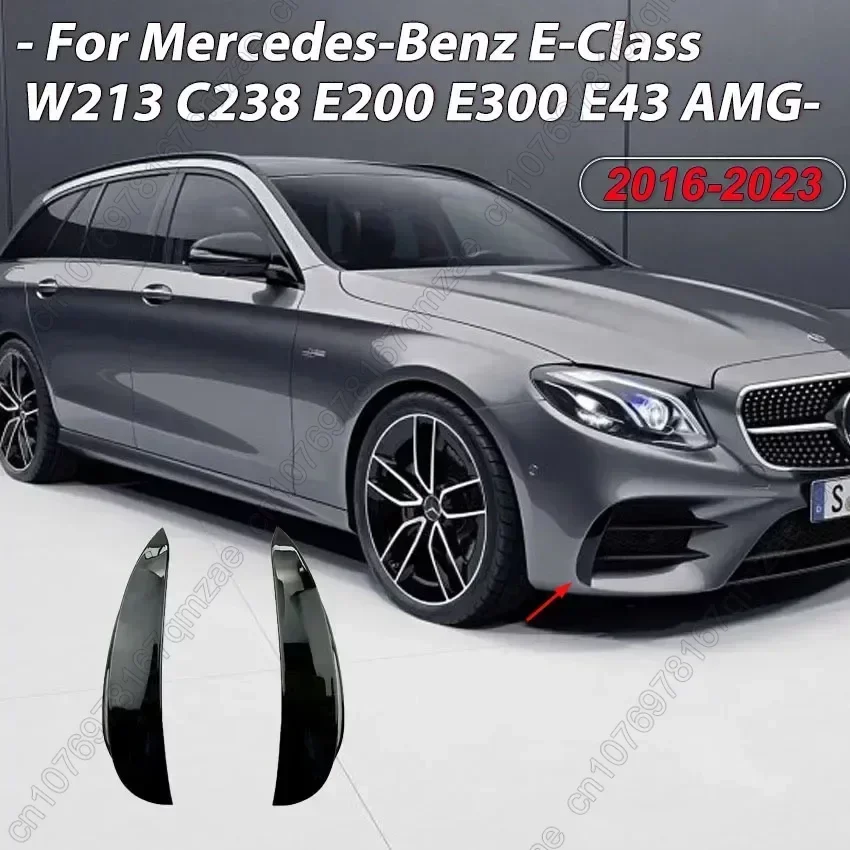 For Mercedes-Benz E-Class W213 C238 E200 E300 E43 AMG 2016-2023 Front Bumper Spoiler Splitter Vent Fog Light Grille Trim Black