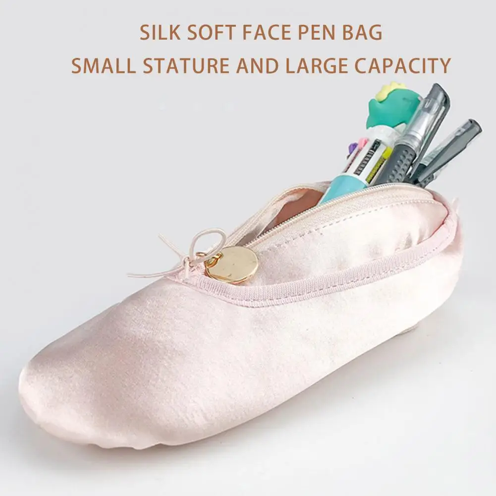 

Ballet Shoe Shape Storage Bag Zipper Closure Stain Waterproof School Pencil Case Stationery Cosmetic Storage Pouch Pencil Holder