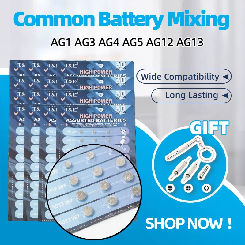 

Original 30PCS/Card LR44 AG13 1.55V Button Cell Batteries for Watches, Toys, Remote Controls - AG1 AG3 AG4 AG10 SR44 A76