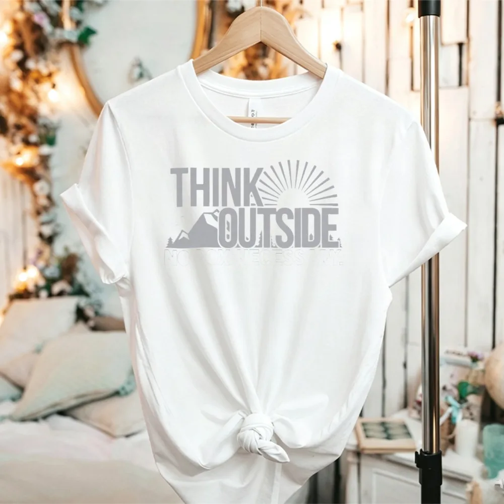 Think Outside Sun Mountain Graphic T-Shirt Outdoor Adventure Quote Print Nature Camping Hiking Lover Soft Cotton Novelty Tees