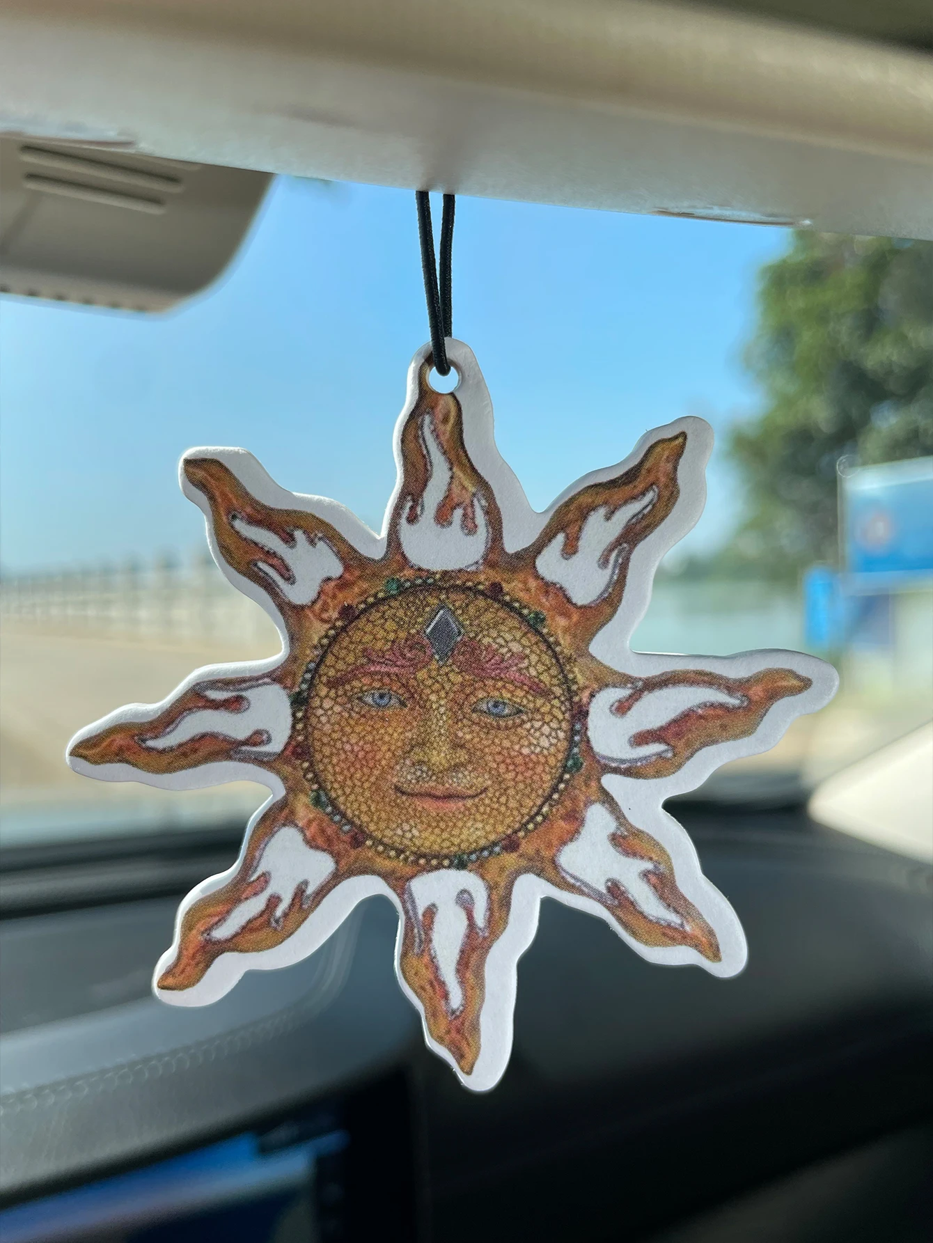 Boho Art Sun Face Hanging Car Air Freshener, Natural Plant‑Derived Scent Paper Air Freshener, Alcohol‑Free Heat Resistant, 60‑90