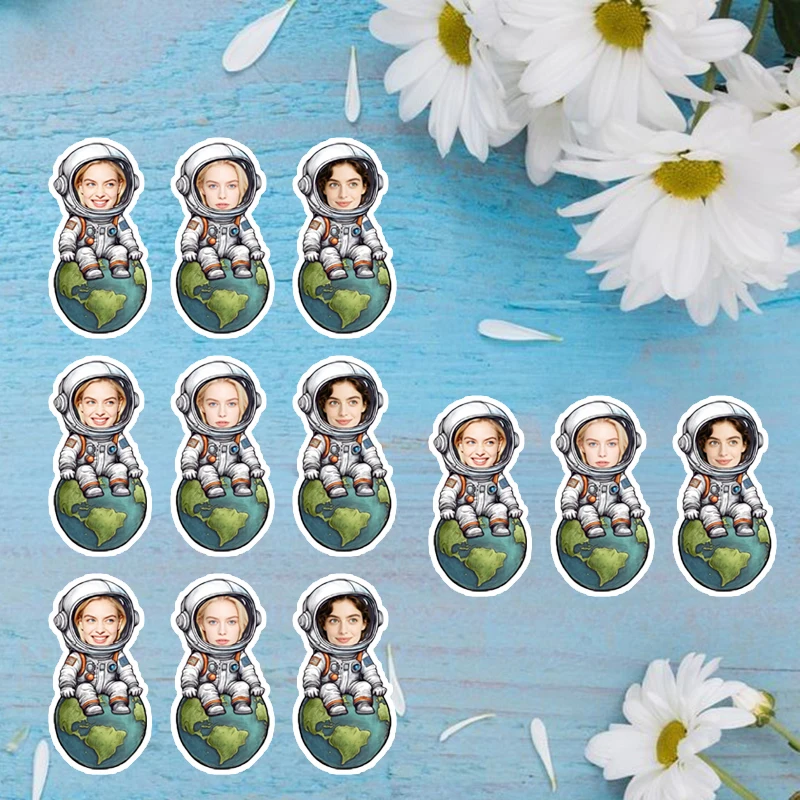 20/30pcs Custom Astronaut Sit‑on‑Earth Human Face Sticker Personalized Photo Space Suit Character Self‑adhesive Sticker Decor