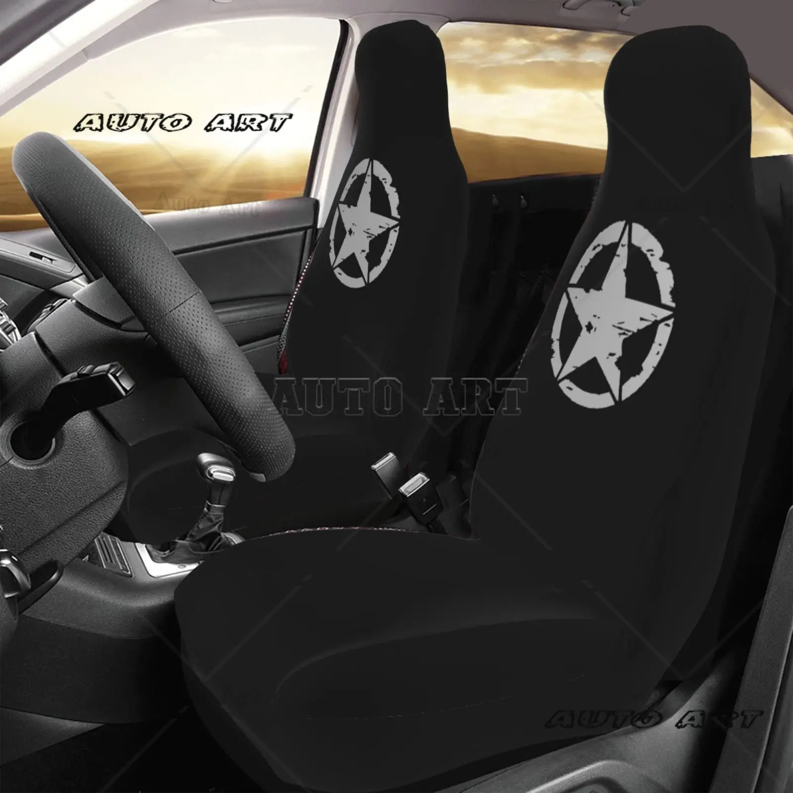 Used Five Pointed Star Pattern Two-piece Seat Cover Anti Pollution Convenient Protective Cover Universal Seat Protective Cover