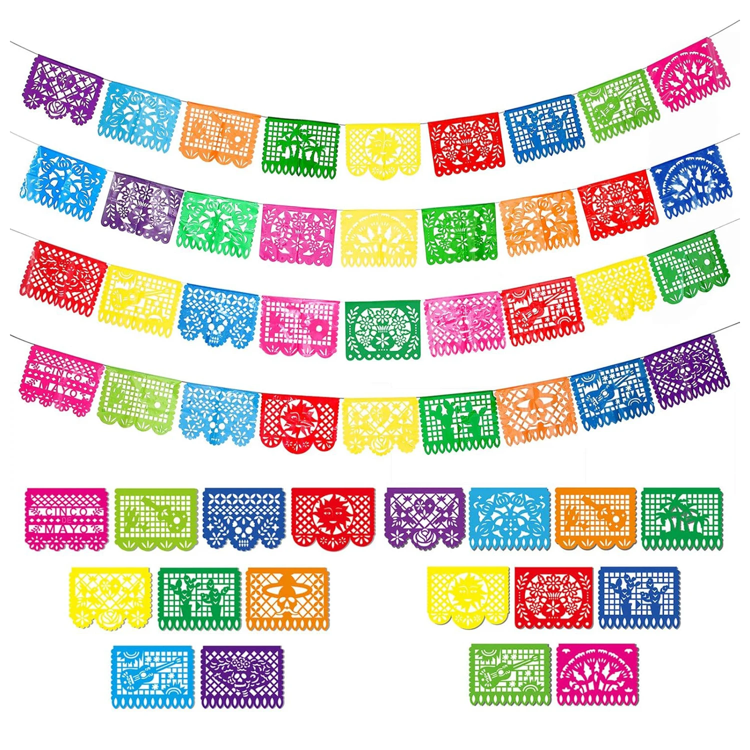 

Mexican Party Banners,Fiesta Mexican Party Decorations Mexican Hanging Bunting Garland Banner Colorful Party Papel Picado Banner