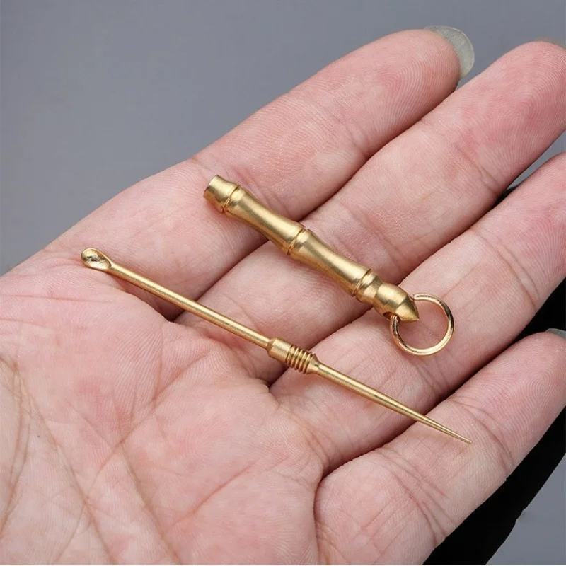 Brass ear spoon keychain, ear-picking tool, ear scoop for digging ears, bamboo-joint single or double use keychain pendant