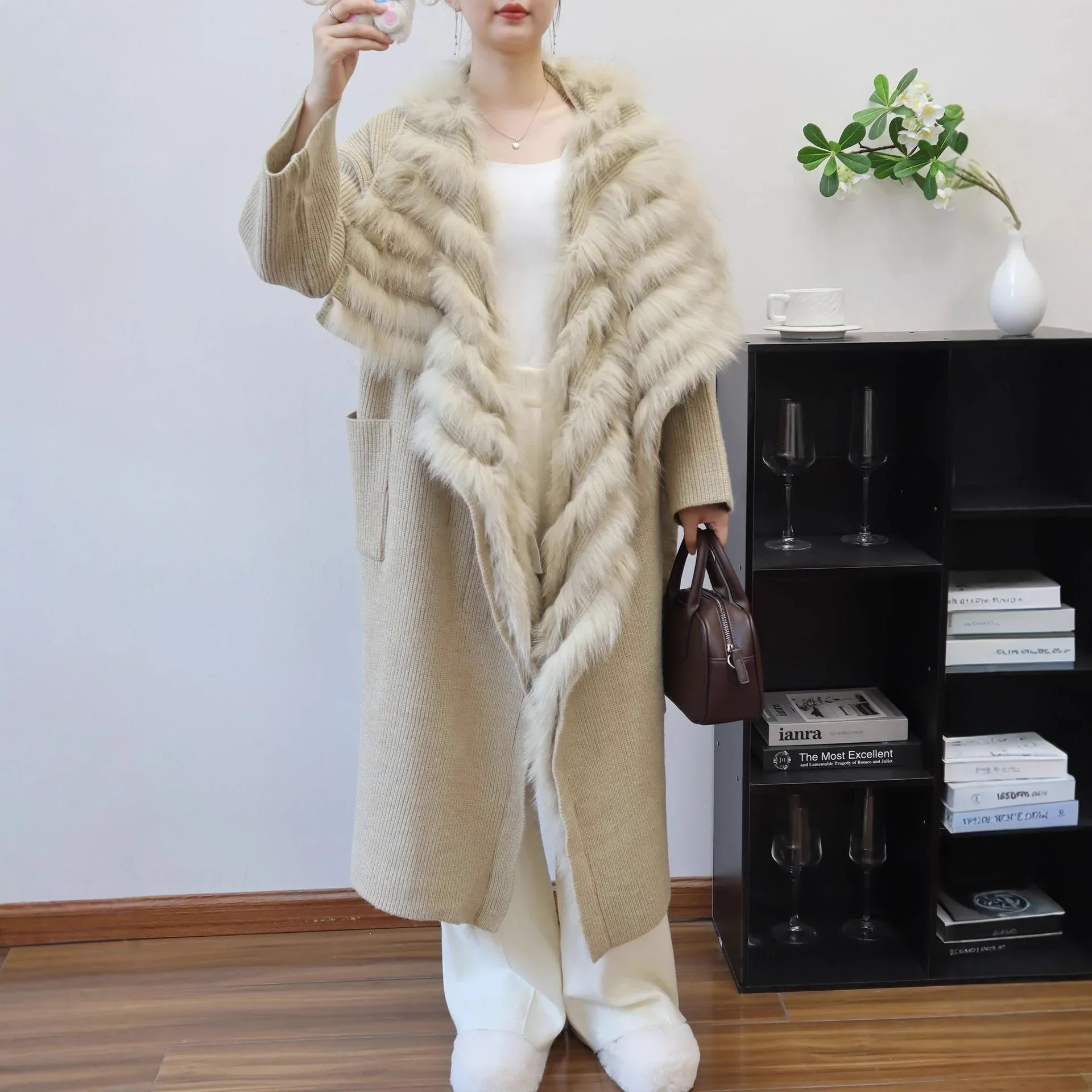 

Long Coat Women Cardigan Sweaters Coats Fur Collar Jackets Jumpers Y2k Streetwear Elegant Knit Work Open Stith Autumn Winter