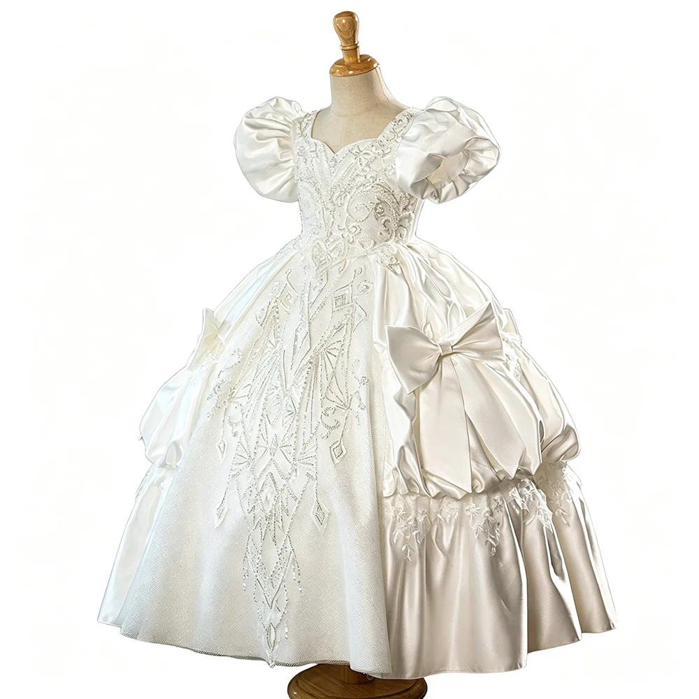 Luxury White Short Sleeve Backless Prom And Wedding Bridesmaid Dress For Girls Princess Formal Occasion And Pageant Ball Gown