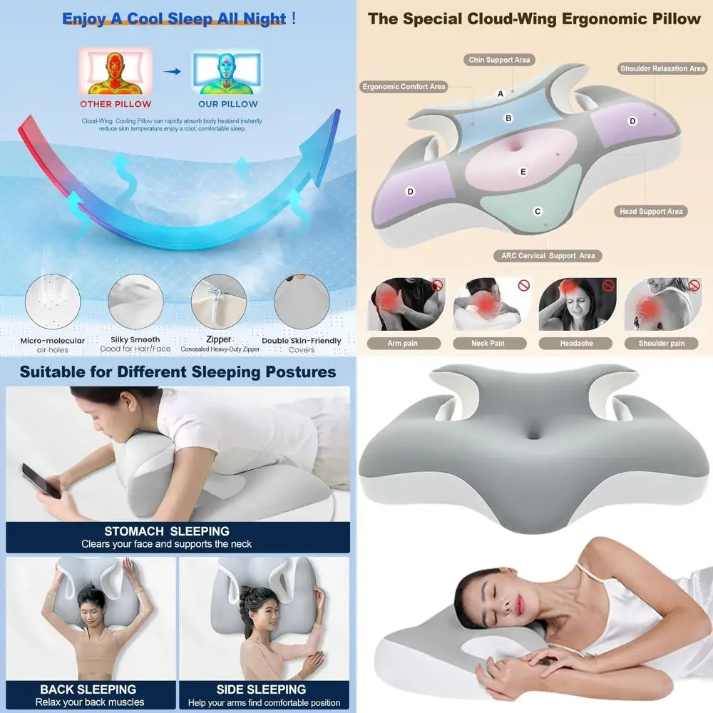 

Ergonomic Memory Foam Cervical Pillow for Pain Relief, Cooling Orthopedic Support for Side, Back, and Stomach Sleepers