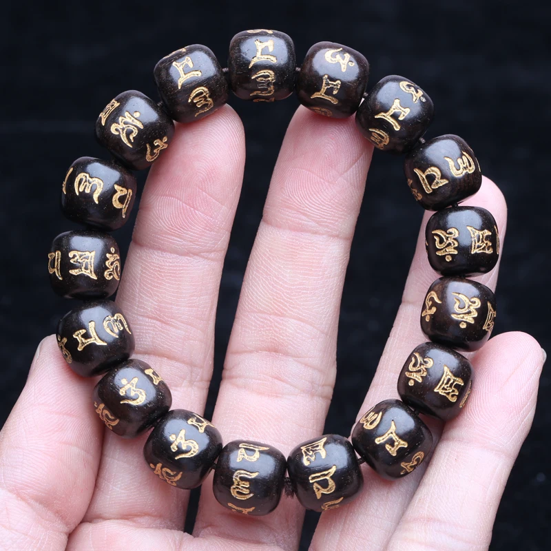 Ebony Bead Bracelet Buddhist Prayer Mala Beads 11-12mm Wrist Elastic Elastic Bracelet