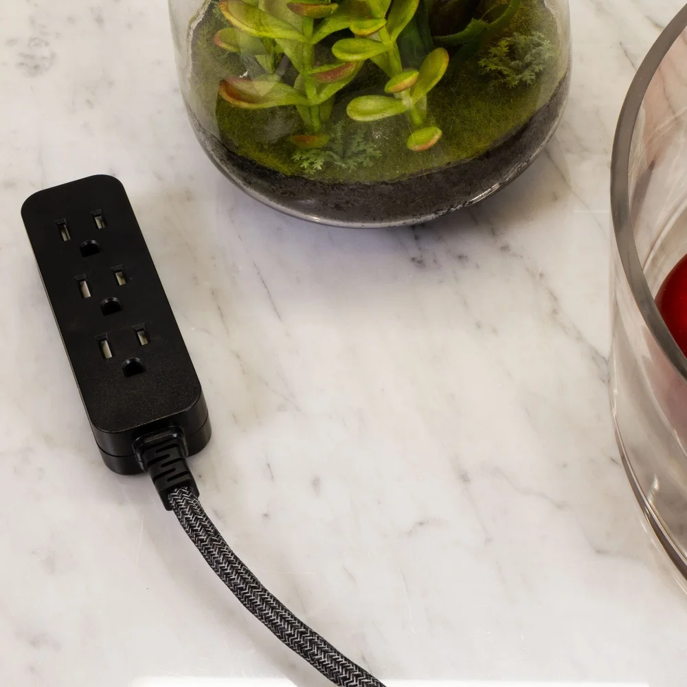 10ft Braided Extension Cord 3 Outlets Surge Protection Flat Plug Durable Fabric Cover Home Office Décor Power Strip