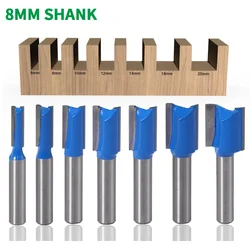 1PC 8MM Shank Milling Cutter Wood Carving 6/8/10/12/14/18/20mm Cutting Diameter Straight Carpenter Woodworking Router Bit Set