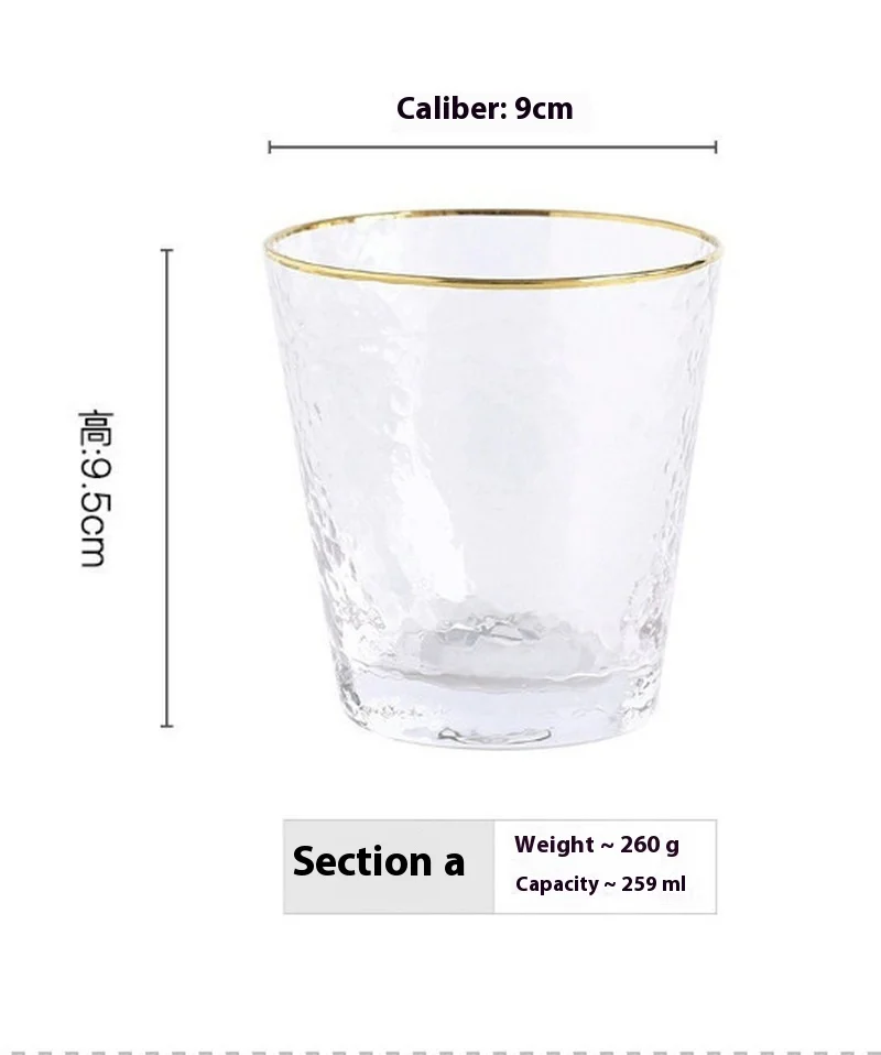 Creative Gold Edge Hammer Pattern Cup Household Glass Water Cup Juice Glass Transparent Cup Bar Cocktail Red Wine Cup