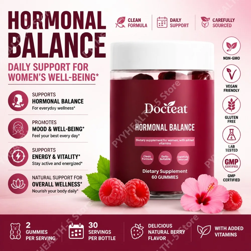 

Docteat Hormonal Balance Gummies Sugar-Free Clean-Formula 60 CT with Ashwagandha Maca Red Clover Complex 30 Servings