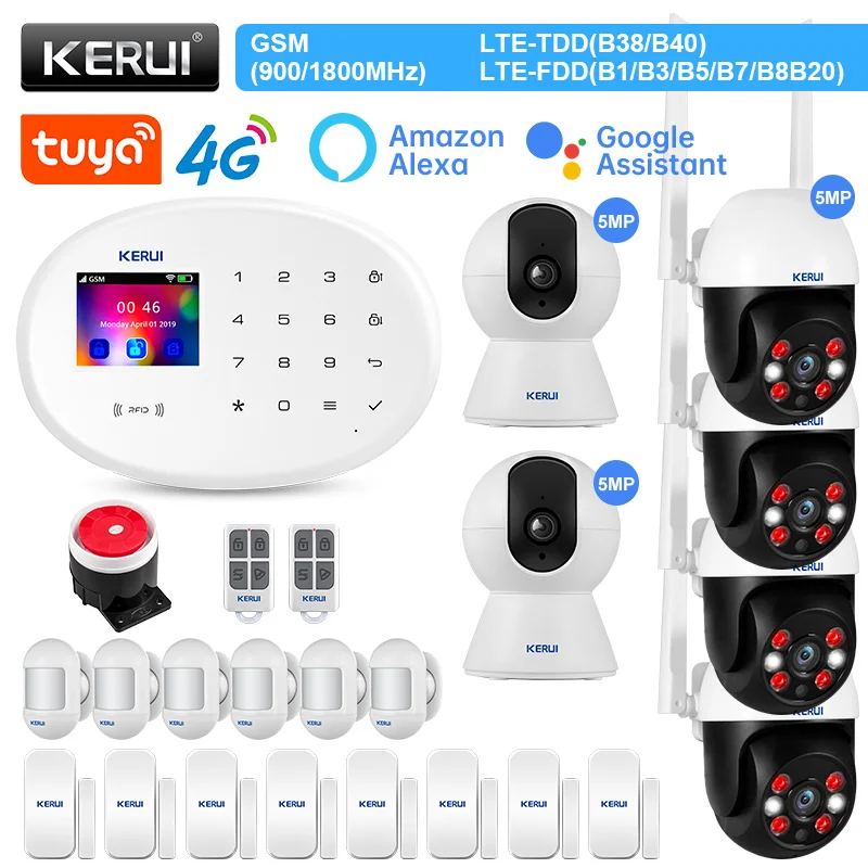 

KERUI W204 4G Alarm System Kit with Wireless Alarm Devices PIR Motion Sensor Siren WIFI GSM Burglar Security Home