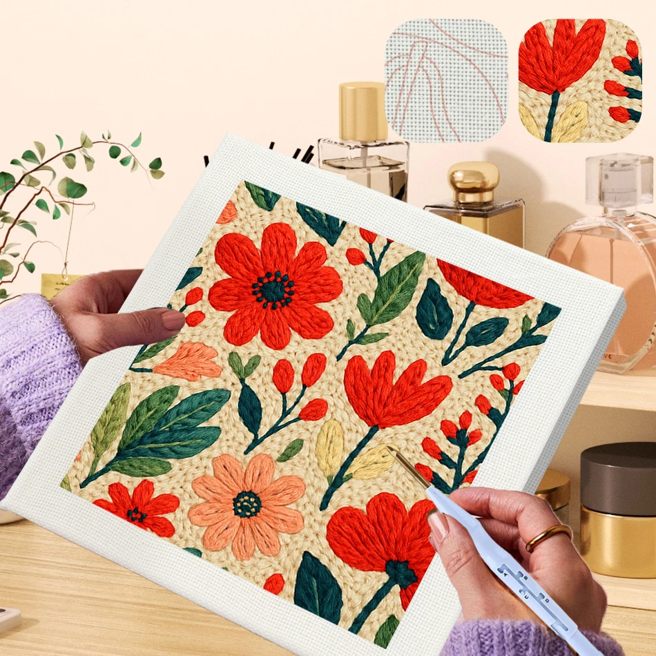 

GATYZTORY punch needle embroidery package Embroidered patches with frame 25X25cm Yarn Sewing flowers crafts Set Home Decoration