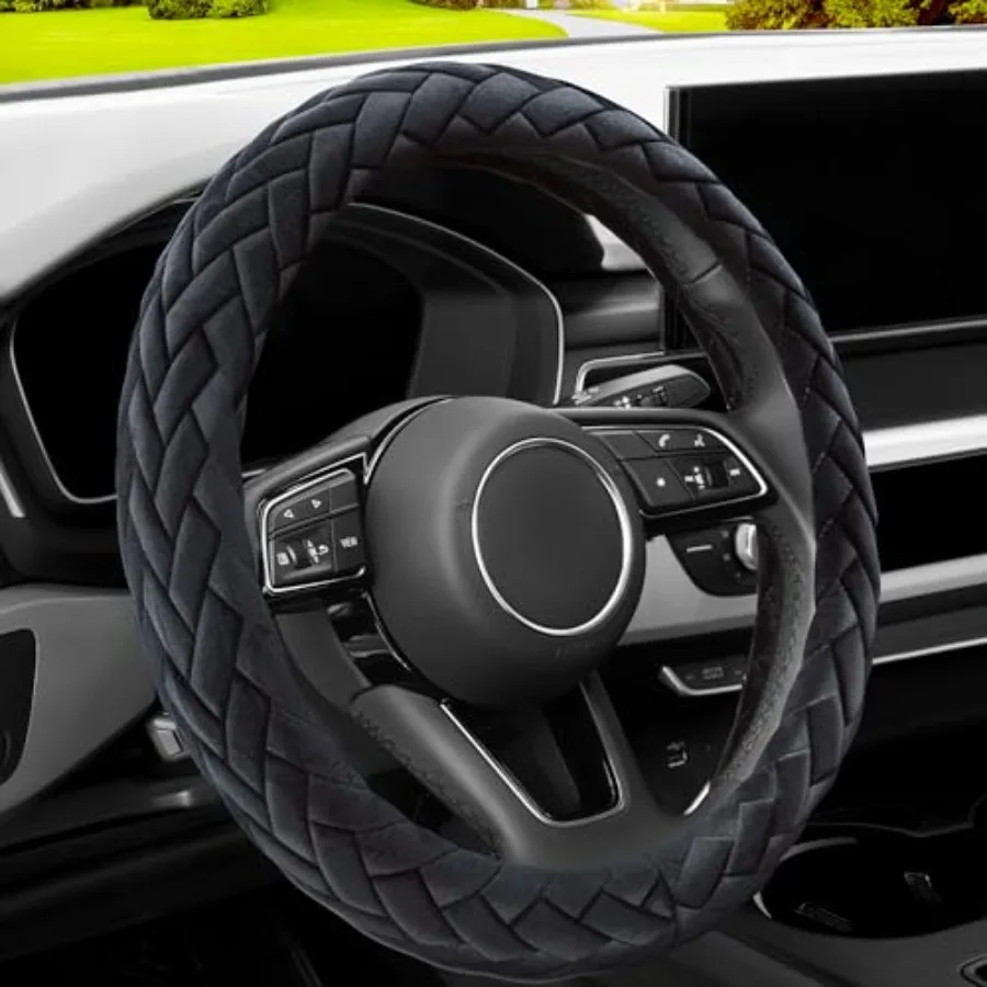 

Soft Velvet Steering Wheel Cover Cute Hands Warm Fuzzy Universal 15 Inch for Women Girls Fit Vehicles Sedans SUVs Vans Trucks