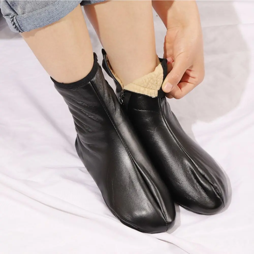 

Fashion Anti-slip Zipper PU Foot Warmers Windproof Thicken Winter PU Floor Socks Solid Color Warm Thick Mid-calf Socks Women Men