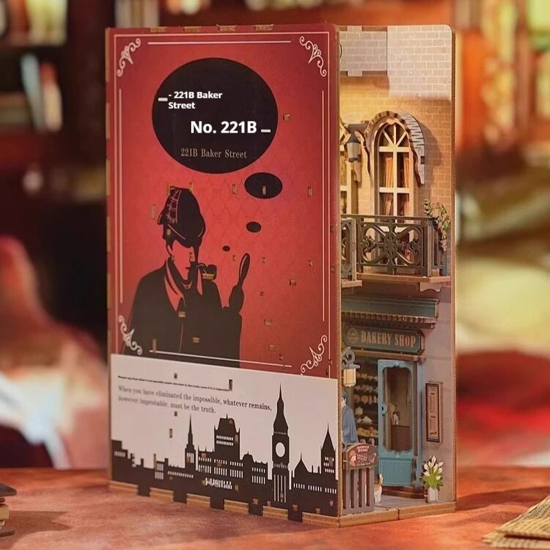 Ton echeer Diy Book Nook Sherlock Holmes 221b Baker Street Wooden Assembled Bookend Creative Home Decor Birthday Gift For Women